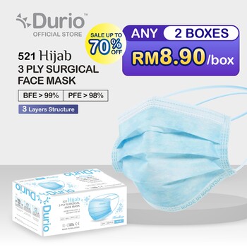 Durio 521 Hijab 3 Ply Surgical Face Mask - (50pcs)